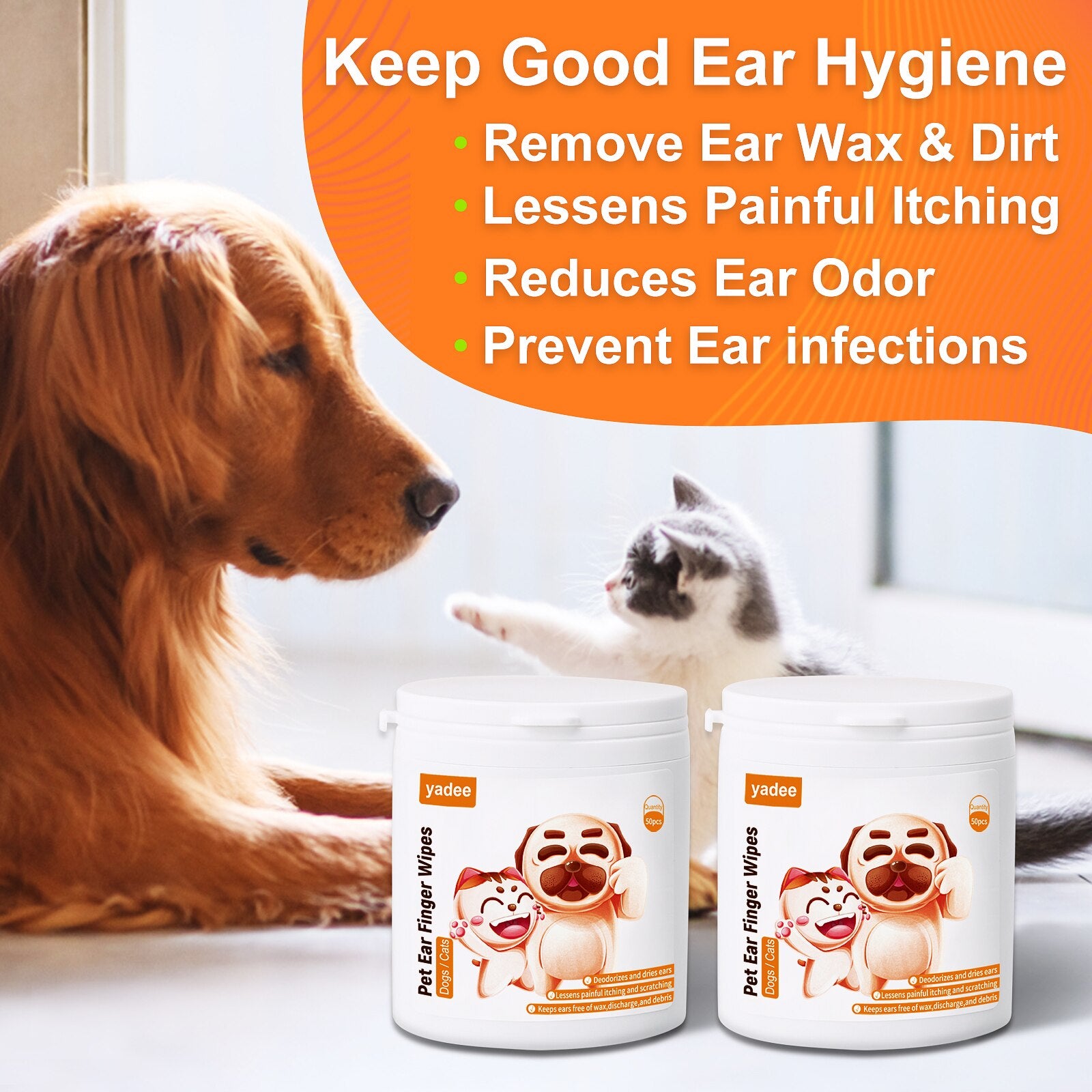 100 Counts Pet Ear Cleaner Finger Wipes For Pet