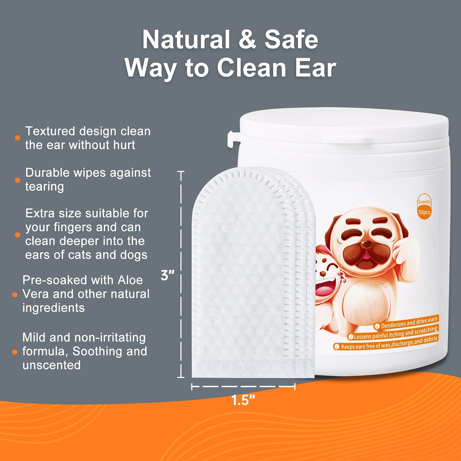 100 Counts Pet Ear Cleaner Finger Wipes For Pet